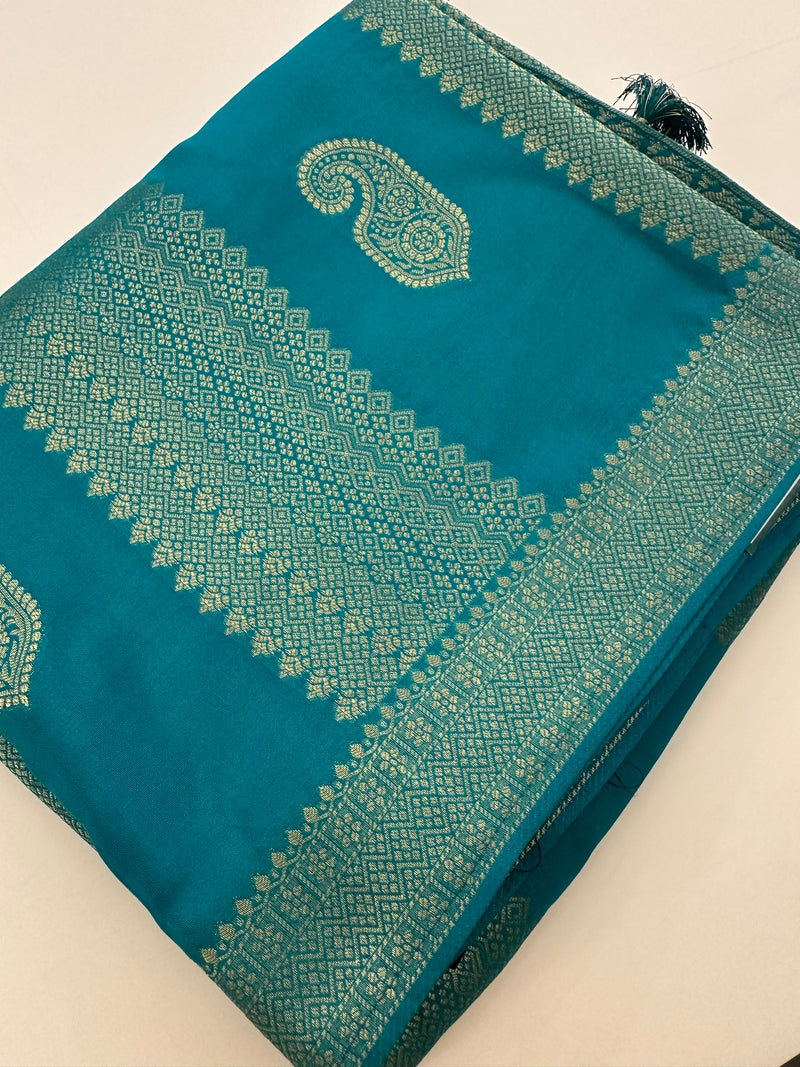 Sapphire Blue x Navy Blue Tussar Designer Saree with Mango Butta All Over JU24