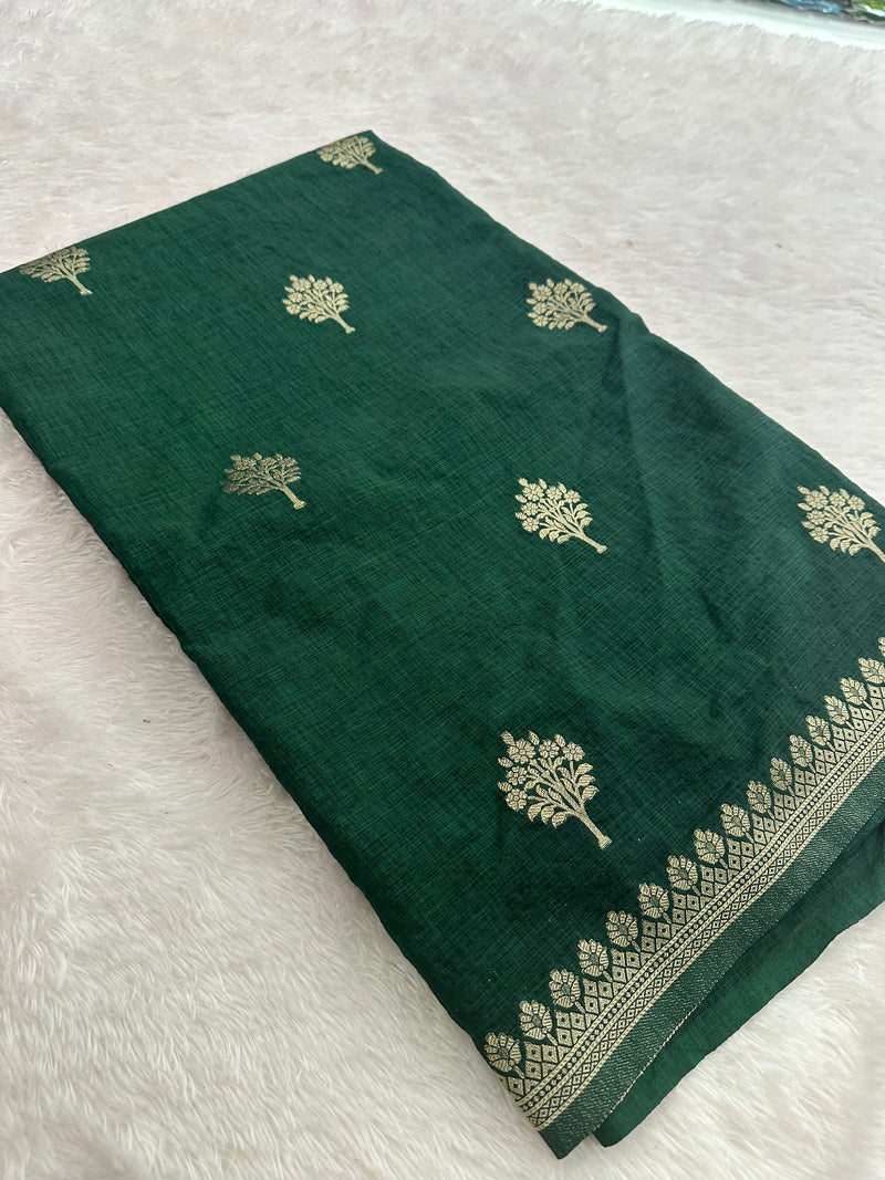 Green Linen Heritage Designer Saree with Butta - AU18