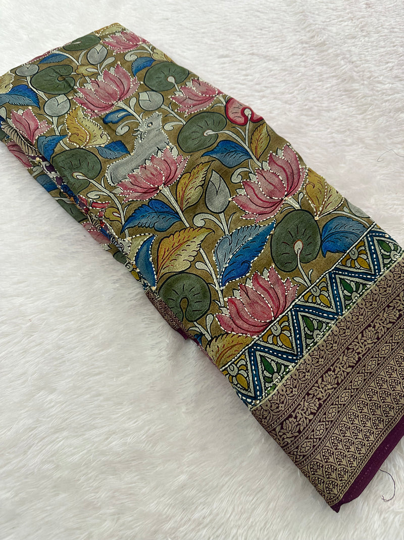 Katha Work Pure Chanderi Mul Saree🔥❣️-JU11