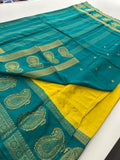 Vintage Semi Crepe Silk Saree with contrast butti blouse and mango border-Au15