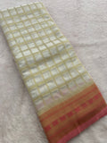 Premium Georgette Sarees In Checks Zari and Small Border with Contrast Blouse Piece 🌹-JU18