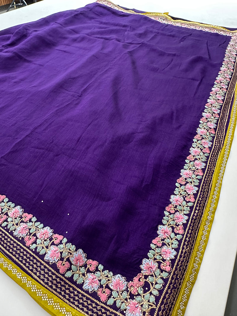 🌹Light Weight Soft Premium Georgette Chiffon Sarees With Contrast Work Blouse Looks Beautiful When Draped🌹
-JU18