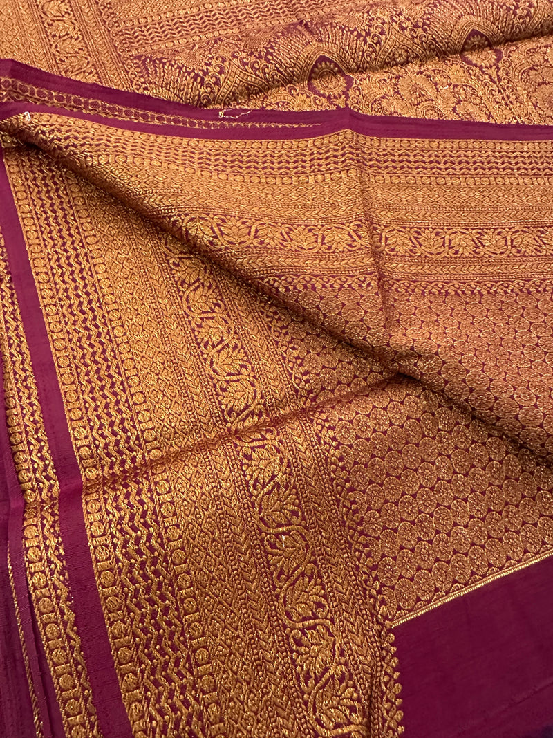 Blue x Purple Tussar Cotton Saree with Double Leaf Butta All Over JU24