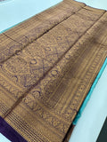 Pastel Blue x Purple Tussar Cotton Saree with Double Leaf Butta All Over JU24