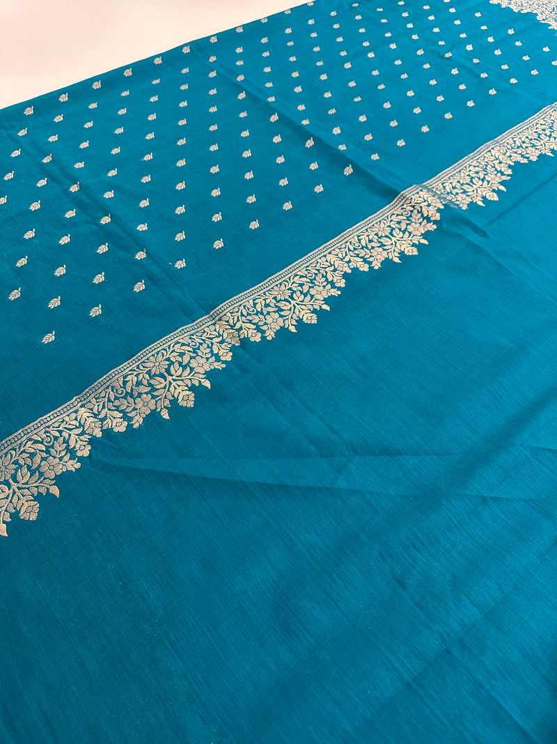Venkatagiri fancy soft Linen Cotton sarees with self blouse and fancy Border and Butties all over 🌹-AU9