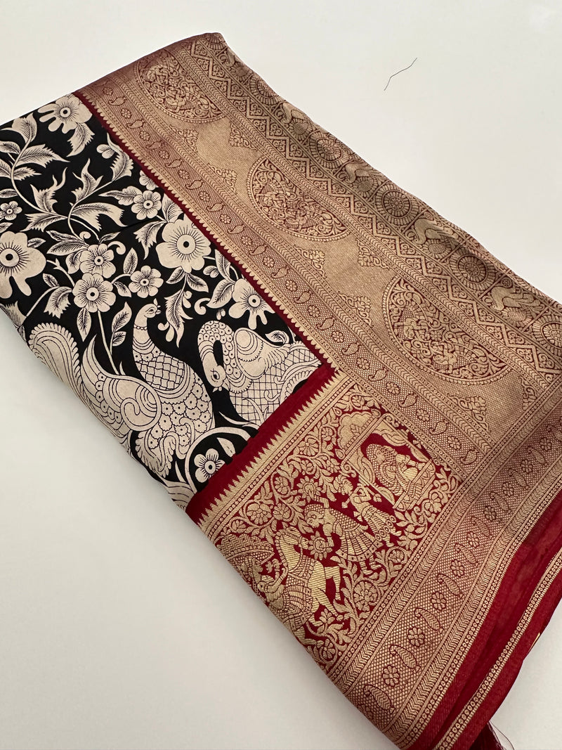 Kalamkari Viscose Designer Rich Weaving Pallu- JU28
