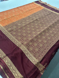 Crepe Silk Brocade Fancy Saree,, contrast border and contrast blouse piece 🌹 - AU10