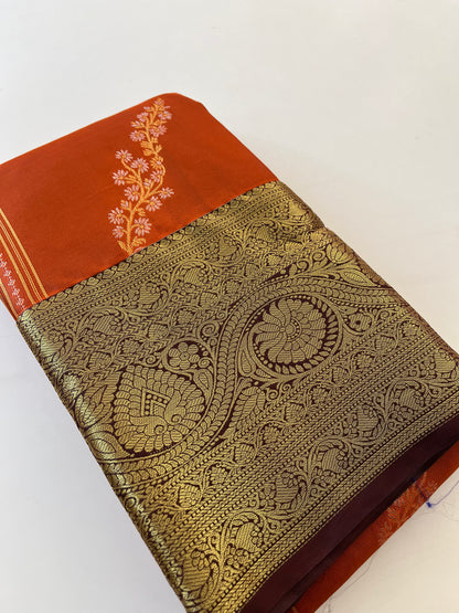 Rust orange x deep wine semi Pattu saree