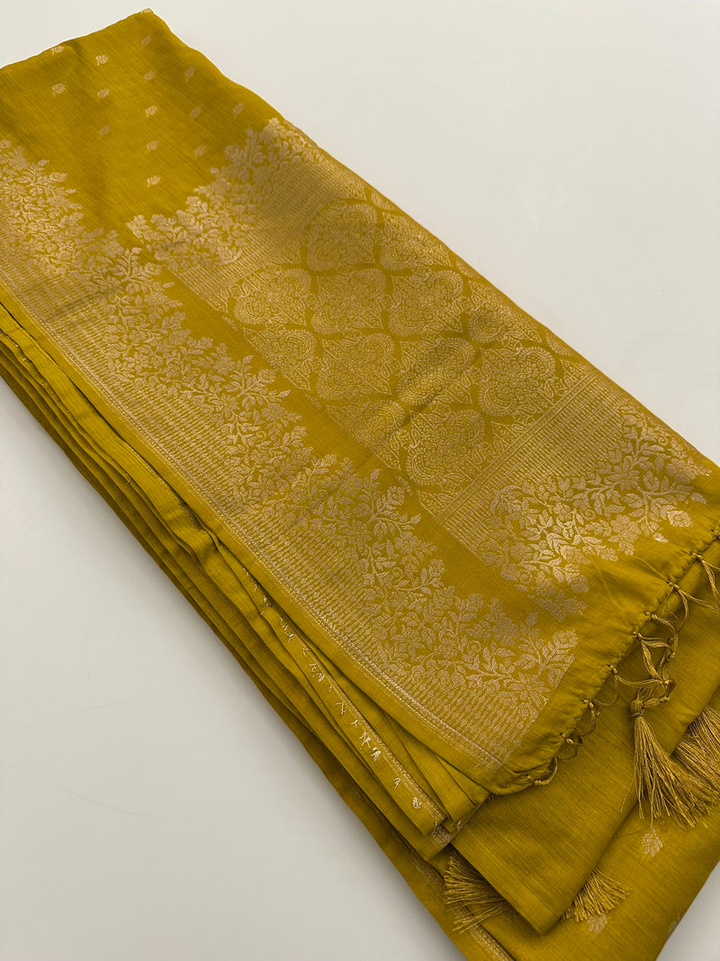 Venkatagiri fancy soft Linen Cotton sarees with self blouse and fancy Border and Butties all over 🌹-AU9