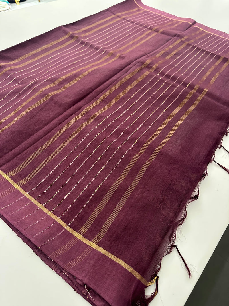 Purple X Lavender Kota Cotton Saree – Striped Pattern AU24
