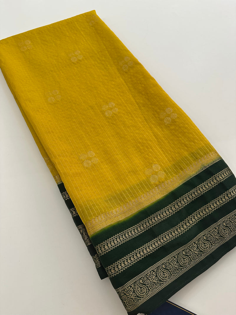 Semi Mysore Silk Checks Saree with Butta-AU16