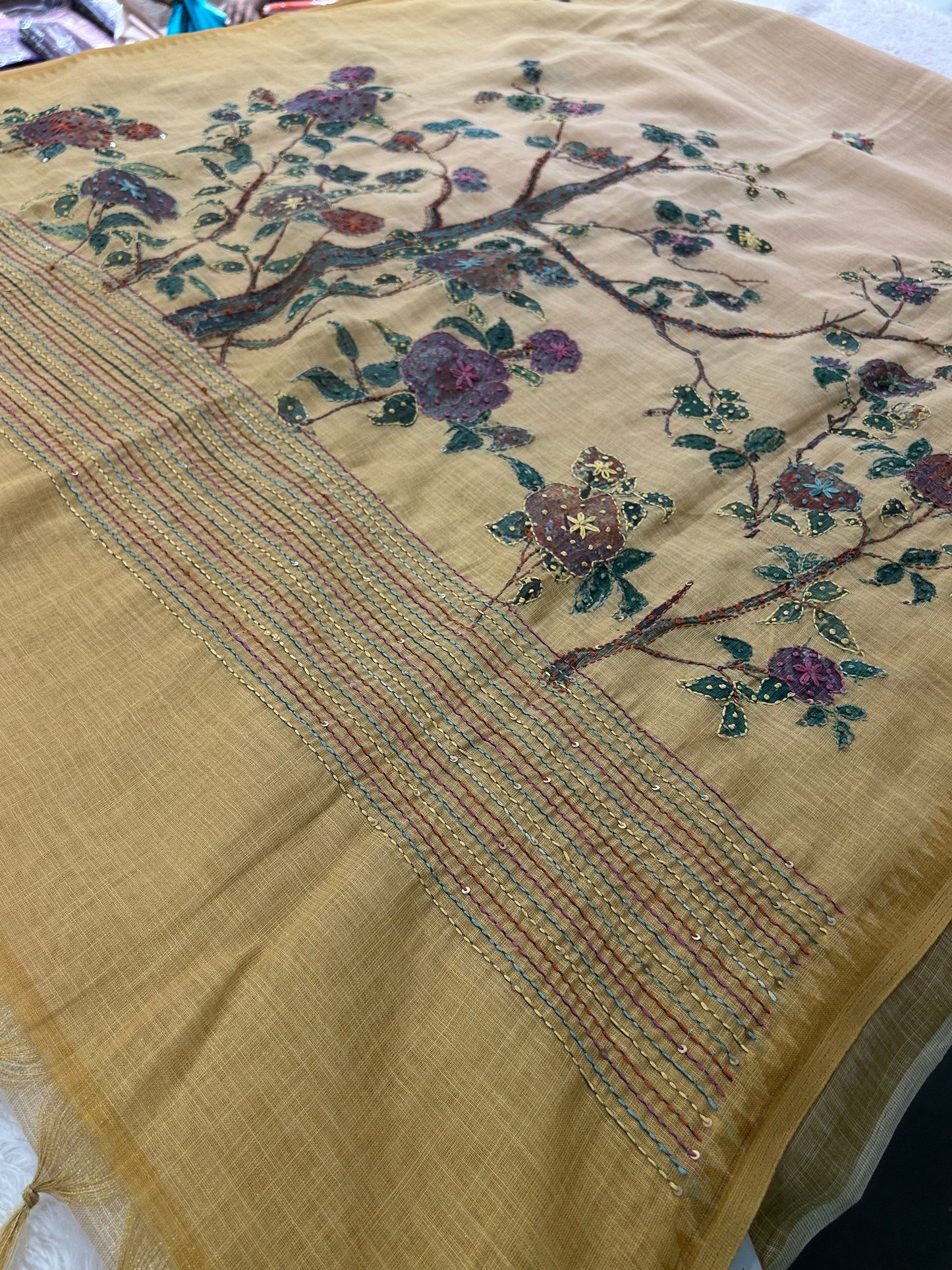 Linen Knot Work Fancy Saree-M15