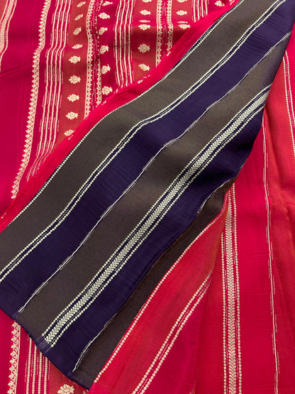 DESIGNER PARTYWEAR SAREE WITH CONTRAST BLOUSE-PINK X PURPLE