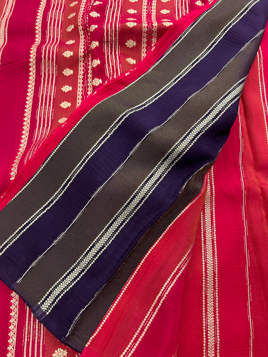 DESIGNER PARTYWEAR SAREE WITH CONTRAST BLOUSE-PINK X PURPLE
