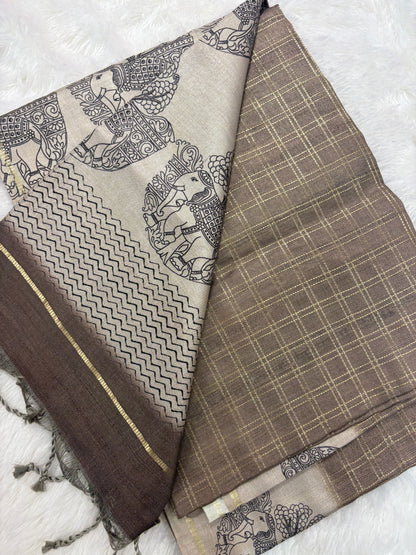 Kalamkari Tussar Fancy Saree-M101