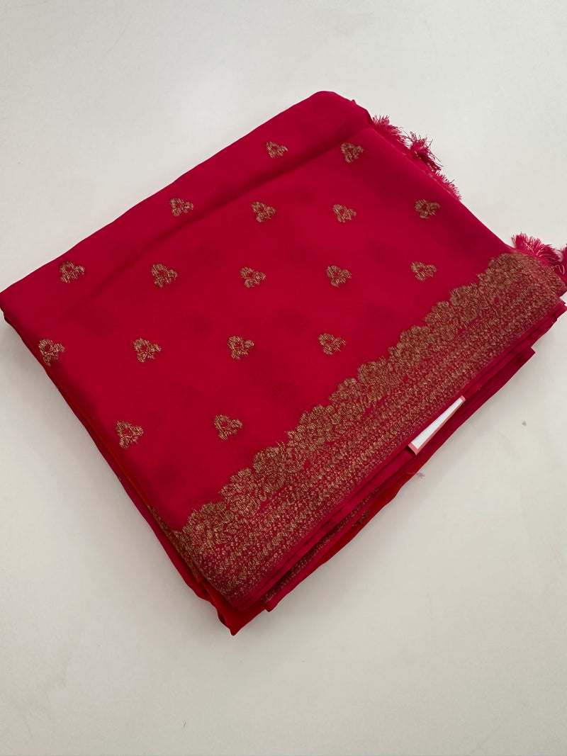 Dyed Crape Saree weaving, Butta, and weaving border🌹-AU2