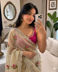 Soft Rangoli silk saree with embroidery work all over saree and beautiful  flower  design and real  mirror work with cut work border    Blouse - beautiful contract rangoli silk blouse with embroidery work