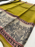 Soft Lightweight Printed Cotton Saree - Yellow & Cream Floral Pattern - AU27