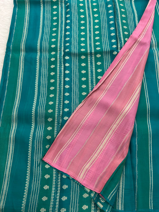 DESIGNER PARTYWEAR SAREE WITH CONTRAST BLOUSE-SAPPHIRE BLUE X BABY PINK