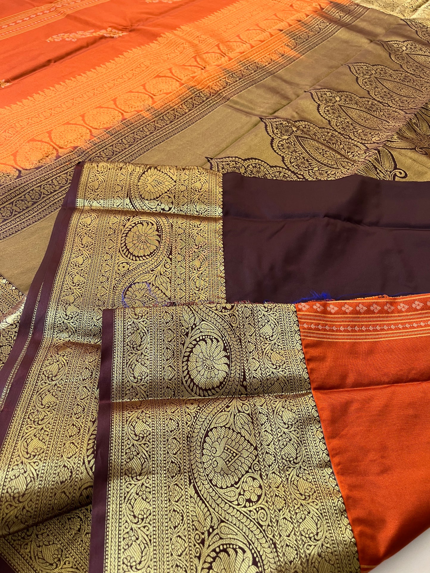 Rust orange x deep wine semi Pattu saree