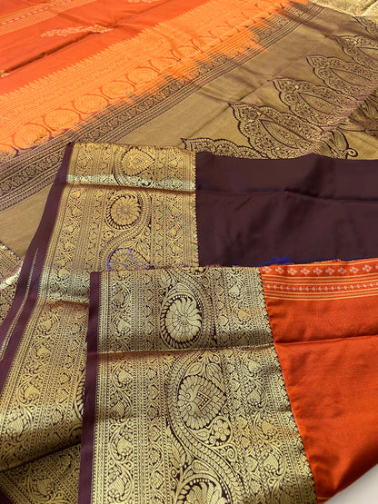 Rust orange x deep wine semi Pattu saree