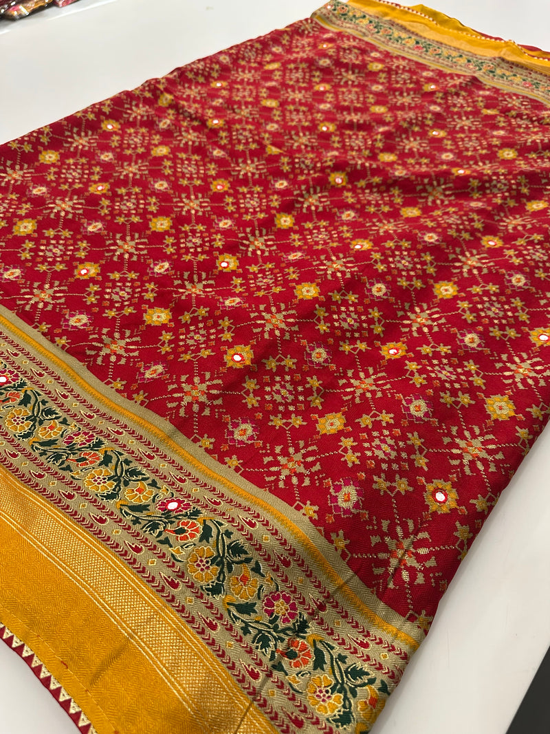 Crush Patola Bandhini Saree – Red X Yellow AU24