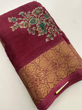 Crush Crape Chiffon Printed Sarees With self Butti Printed Blouse Piece🌹- J29