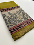 Soft Lightweight Printed Cotton Saree - Yellow & Cream Floral Pattern - AU27