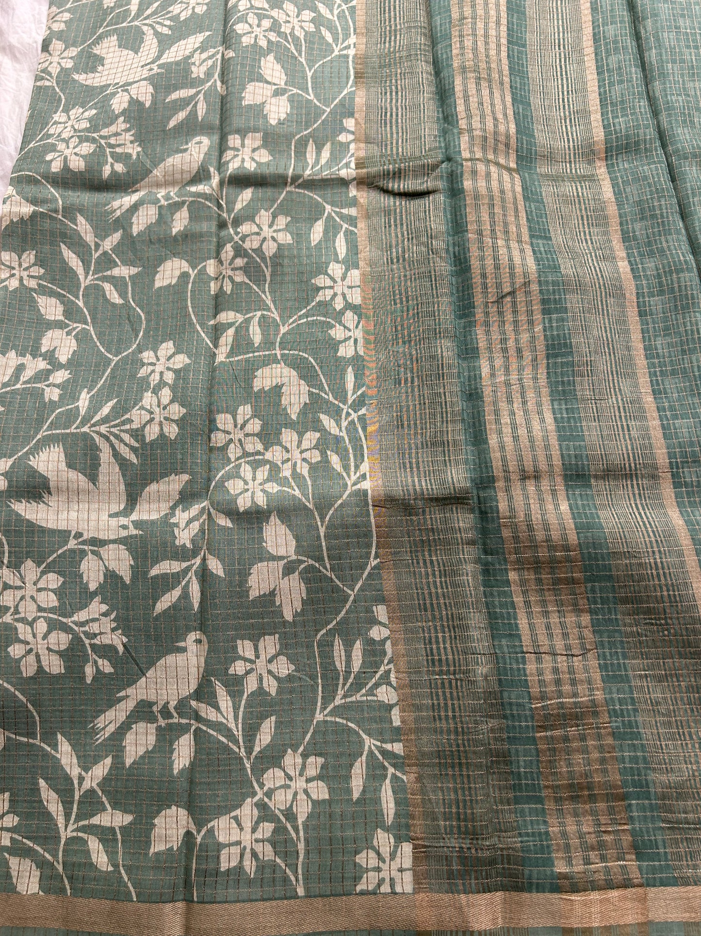 Pastel green chiffon viscose checks saree-Jan3