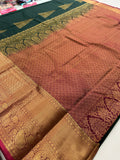 Bottle Green Semi Kanjeevaram Silk Saree - AU12