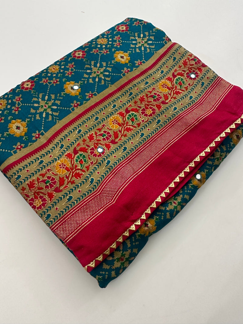 Crush Patola Bandhini Saree – Blue X Red AU24