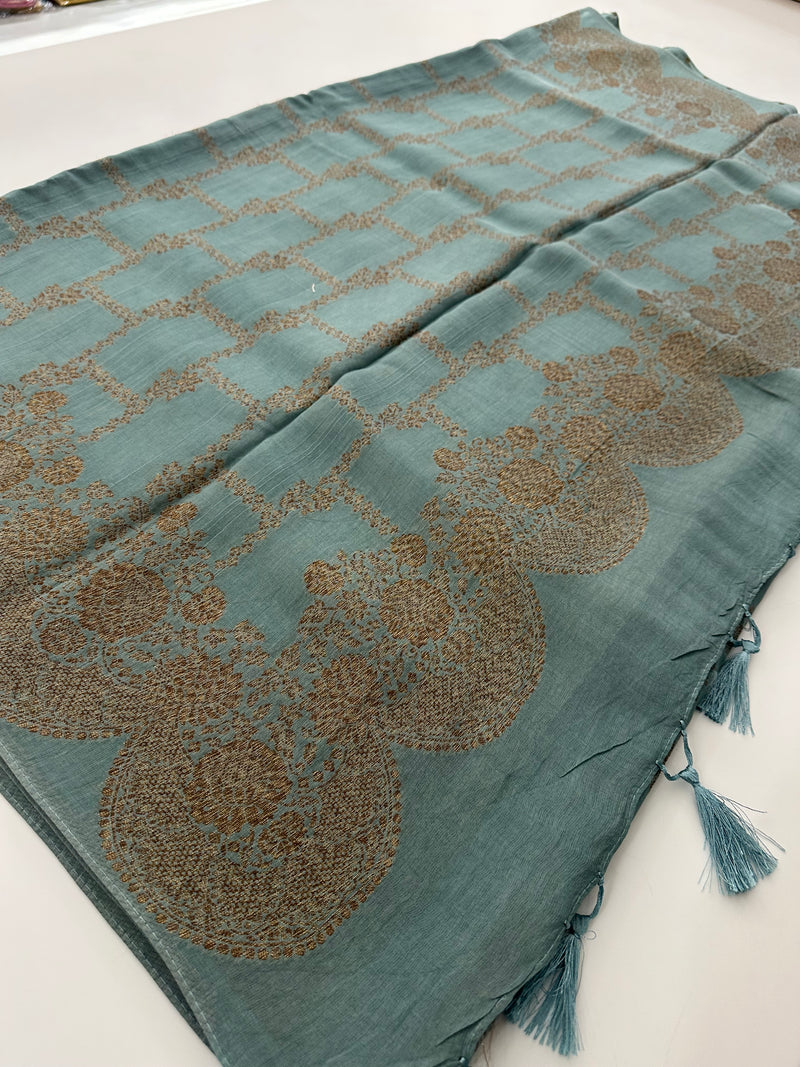 Jute Tussar Designer Sarees beautiful colour combinations🌹-AU9