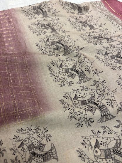 Pink Kalamkari Tussar Fancy Saree-M101