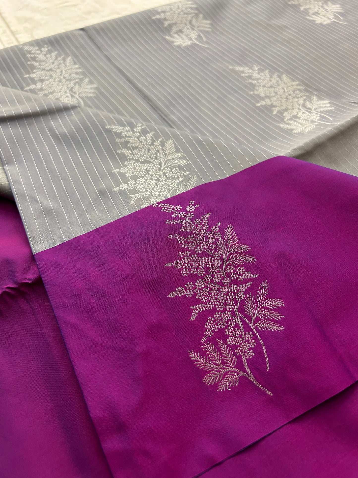 Ananta semi silk saree-Grey X Purple