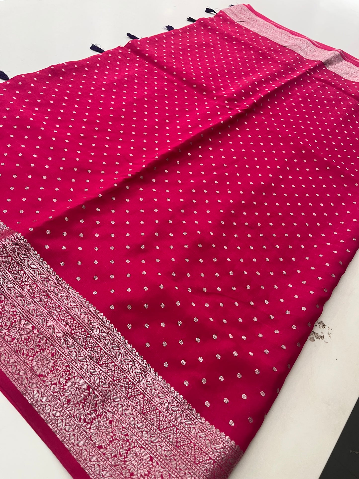 Banarsi Crape Silver Butties