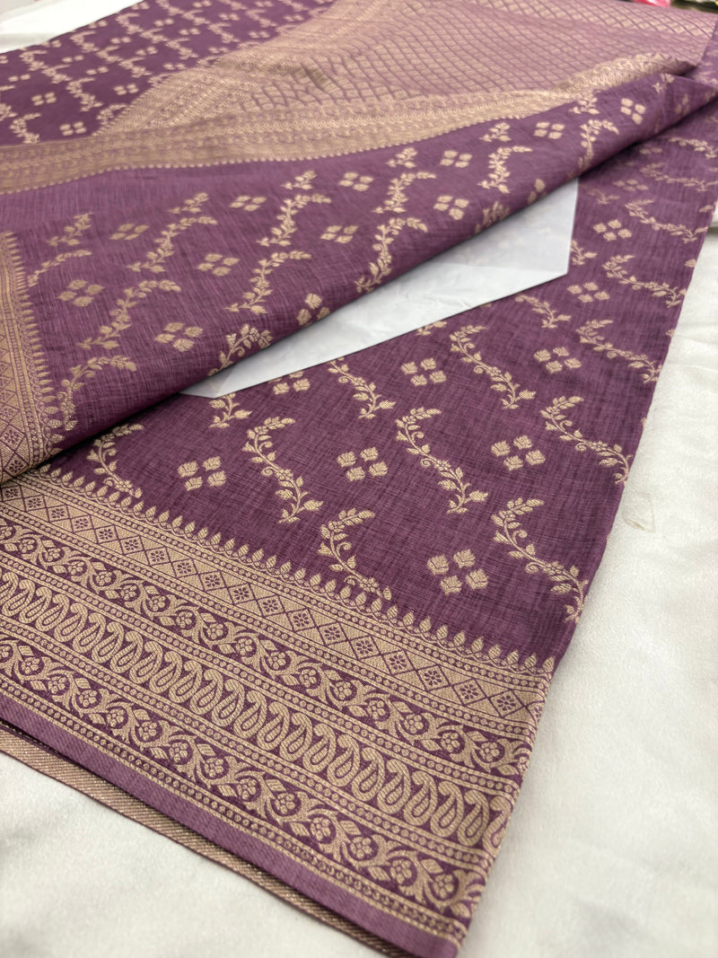 Rust Heritage Linen Designer Saree with Butta Design 🌹-AU2