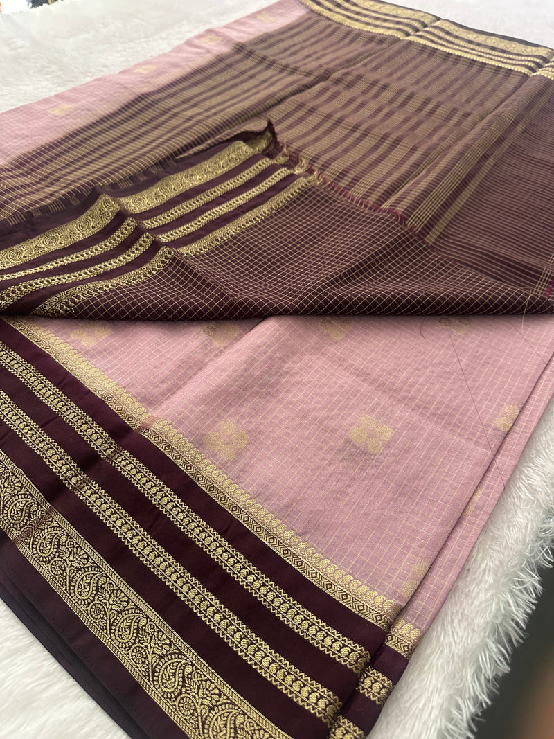 Semi Crepe Checks Saree - Pastel Pink x Wine AU25
