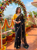 Soft Rangoli silk saree with embroidery work all over saree and beautiful  flower  design and real  mirror work with cut work border    Blouse - beautiful contract rangoli silk blouse with embroidery work