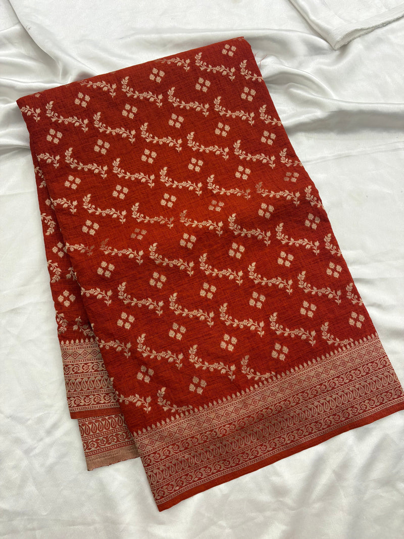 Rust Heritage Linen Designer Saree with Butta Design 🌹-AU2