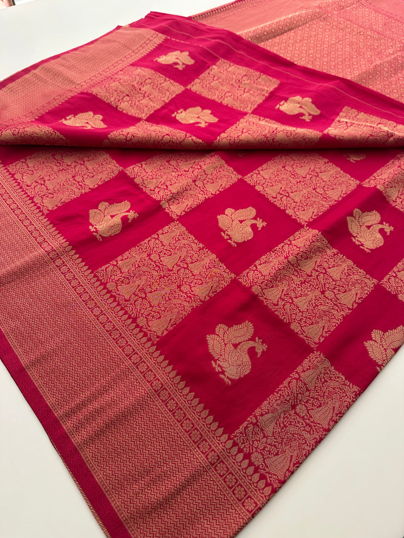 🌹Banarsi Crape Fancy Sarees On Rich Pallu Designs and Self Blouse On it. 🌹 JU27