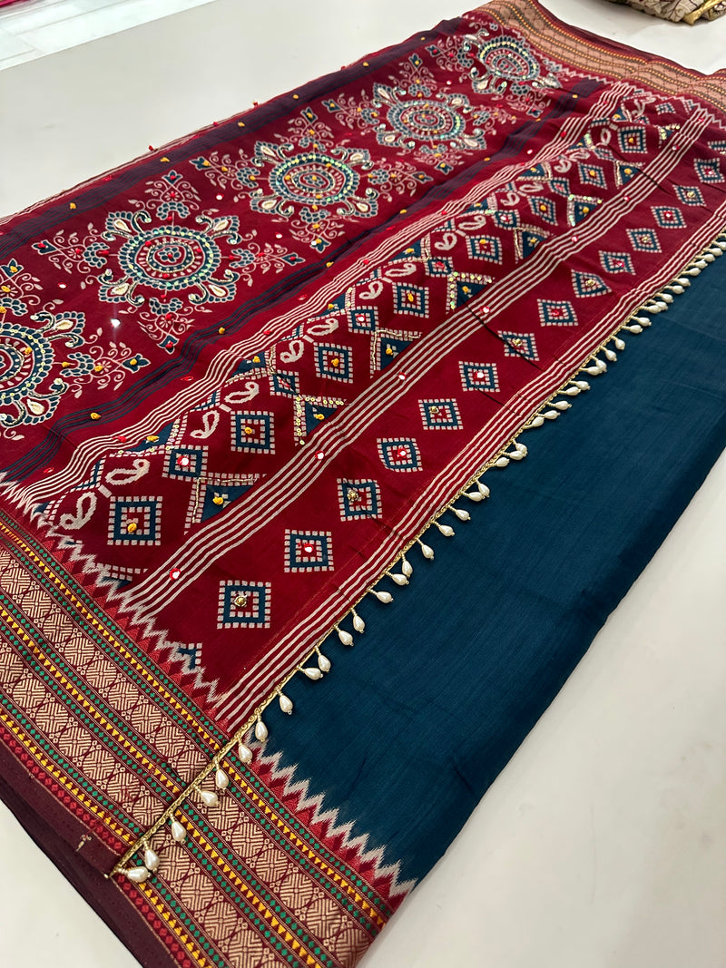 Premium Designer Chanderi Mul Fabric With Designer Border and Weaving Pallu with Tassels❤️❤️-J23