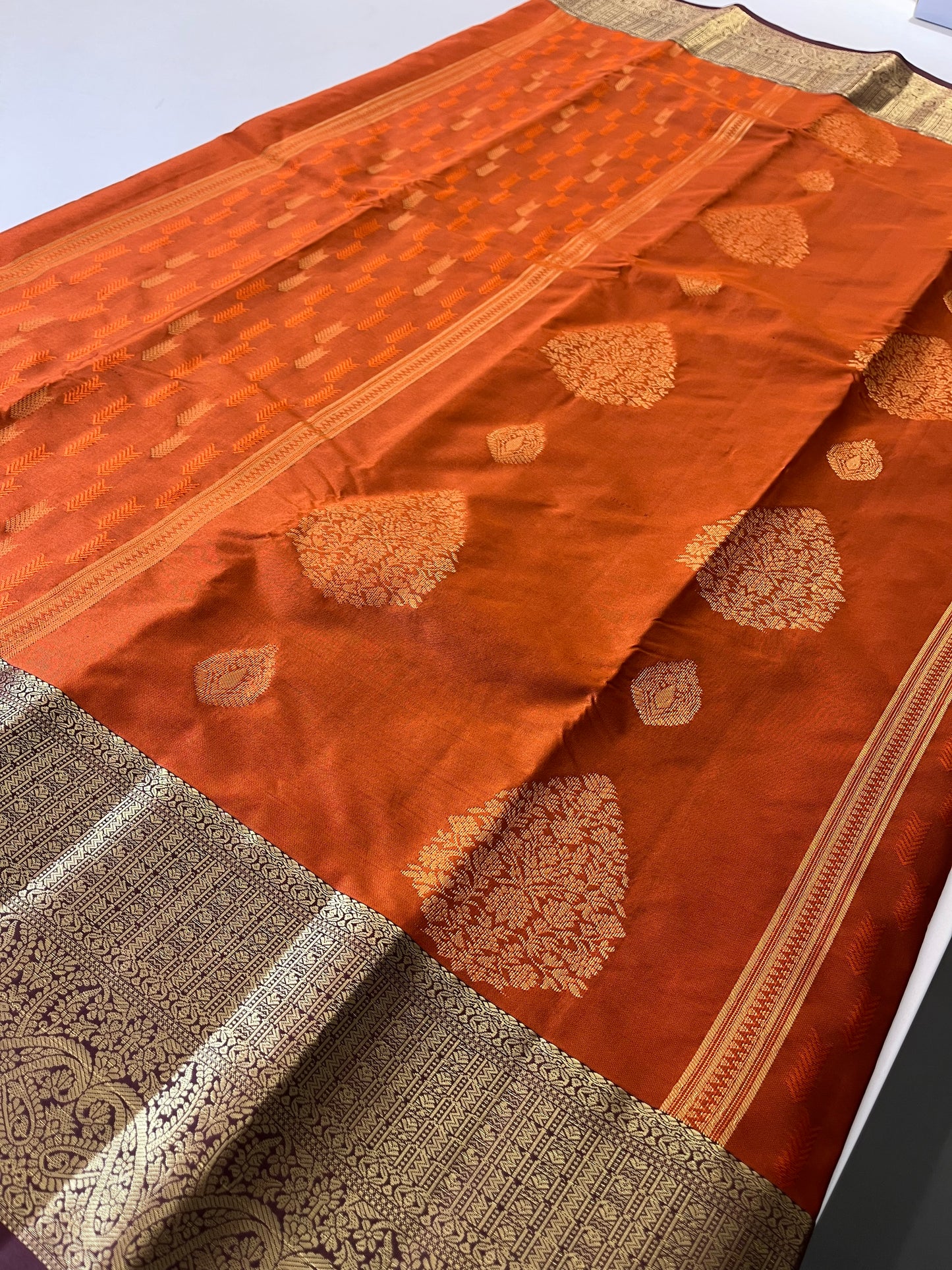 Rust orange x deep wine semi Pattu saree