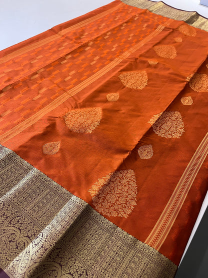 Rust orange x deep wine semi Pattu saree