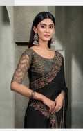 SW-1718 — JET BLACK CHIFFON SAREE & BANGLORE WORK BLOUSE