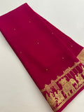 PURE 120GSM MYSORE CRAPE SILK SAREE IN PINK COMBINATION WITH GOLD ZARI BUTTIES AND FRESH NEW BORDER- JU2