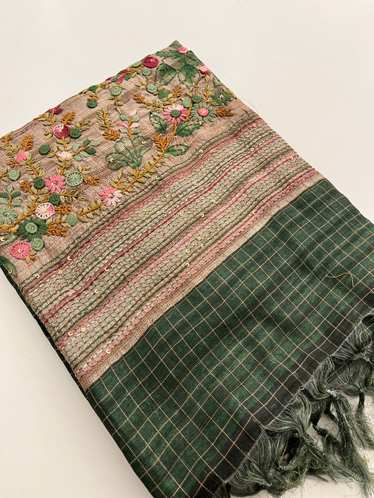 Linen Tussar designer saree