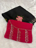 Black X Rani Pink Glass work organza sarees-1401