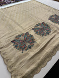 🌹Gold Banarsi Soft Tissue Silk Saree on Stone work Pallu and scallop border 🌹 JU27