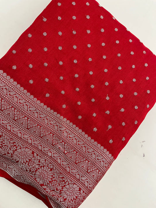 Ju9 Banarasi Crepe Silver