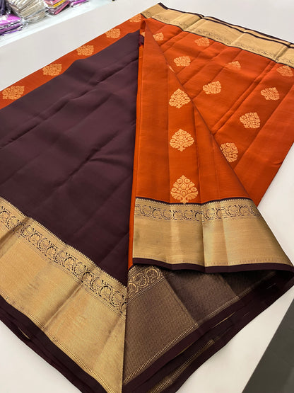 Rust orange x Snuff Kanchipuram Silk Saree